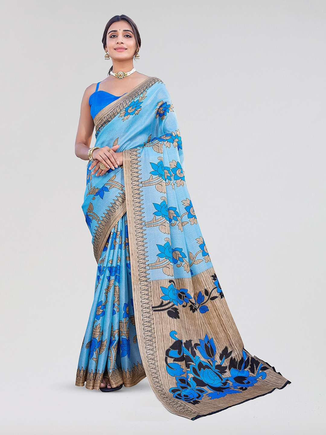 

Yashika Floral Printed Mysore Silk Saree, Blue