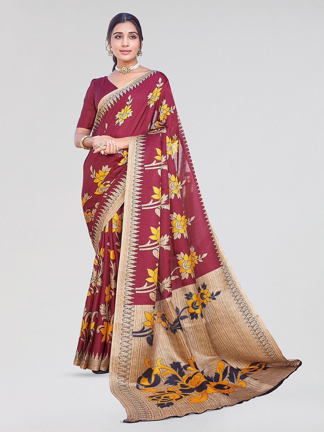 

Yashika Floral Art Silk Mysore Silk Saree, Maroon