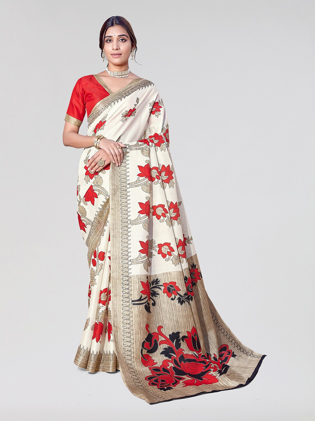 

Yashika Floral Art Silk Mysore Silk Saree, Red