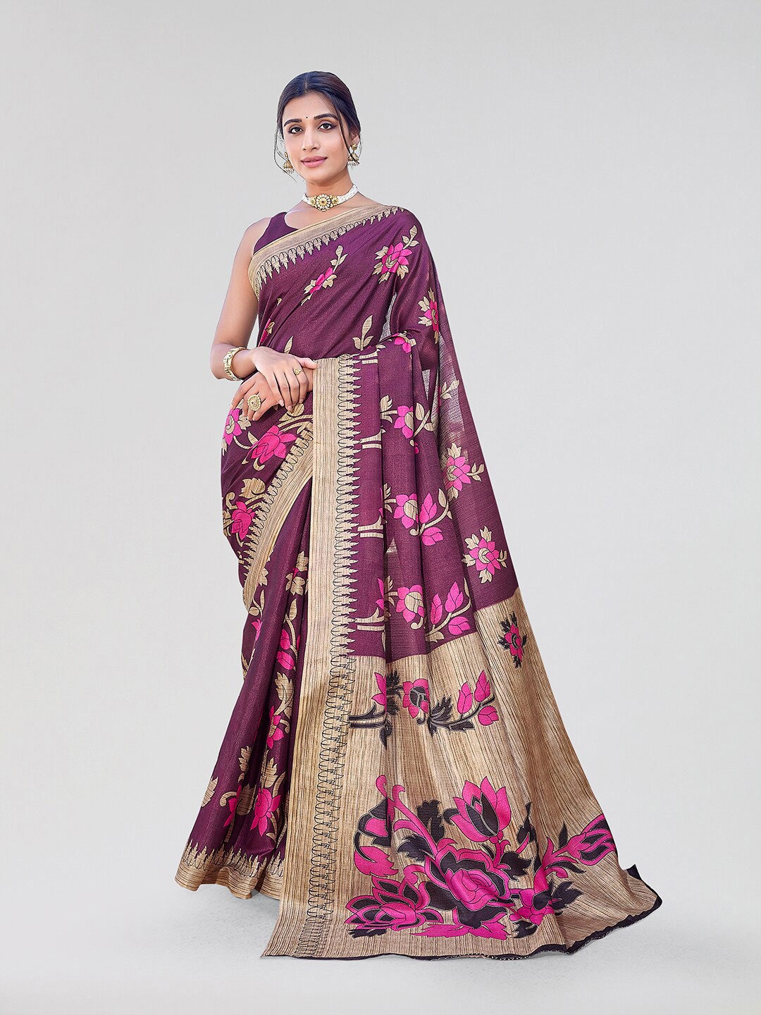 

Yashika Floral Art Silk Mysore Silk Saree, Purple