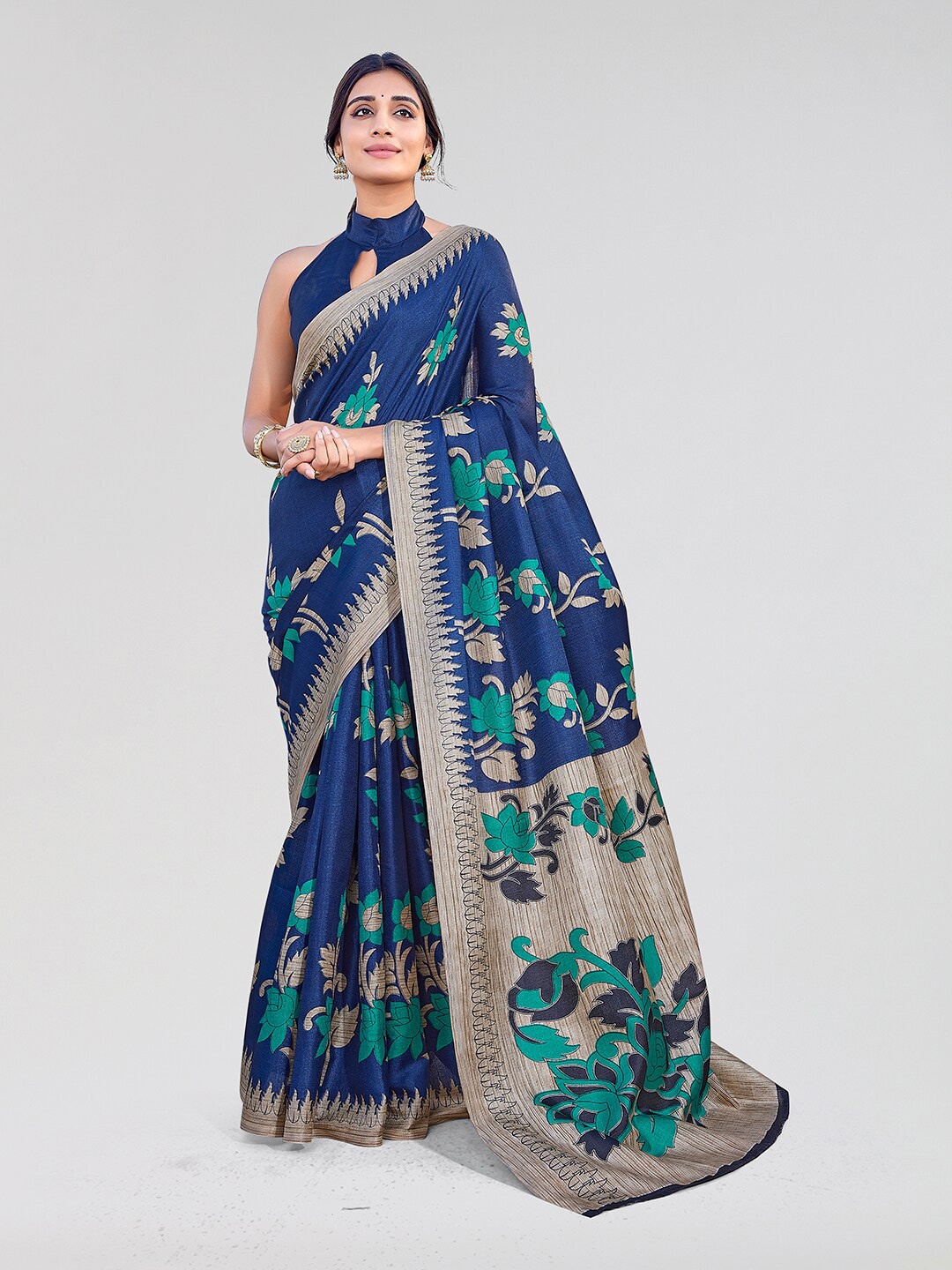 

Yashika Floral Art Silk Mysore Saree, Navy blue