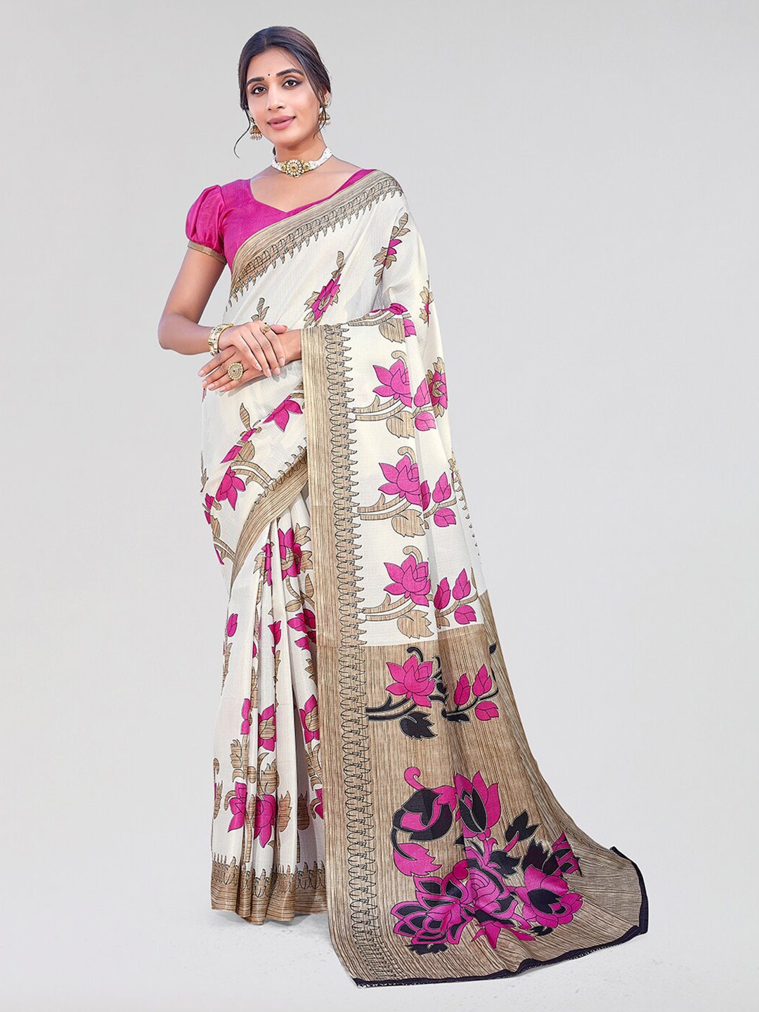 

Yashika Floral Art Silk Mysore Silk Saree, Pink