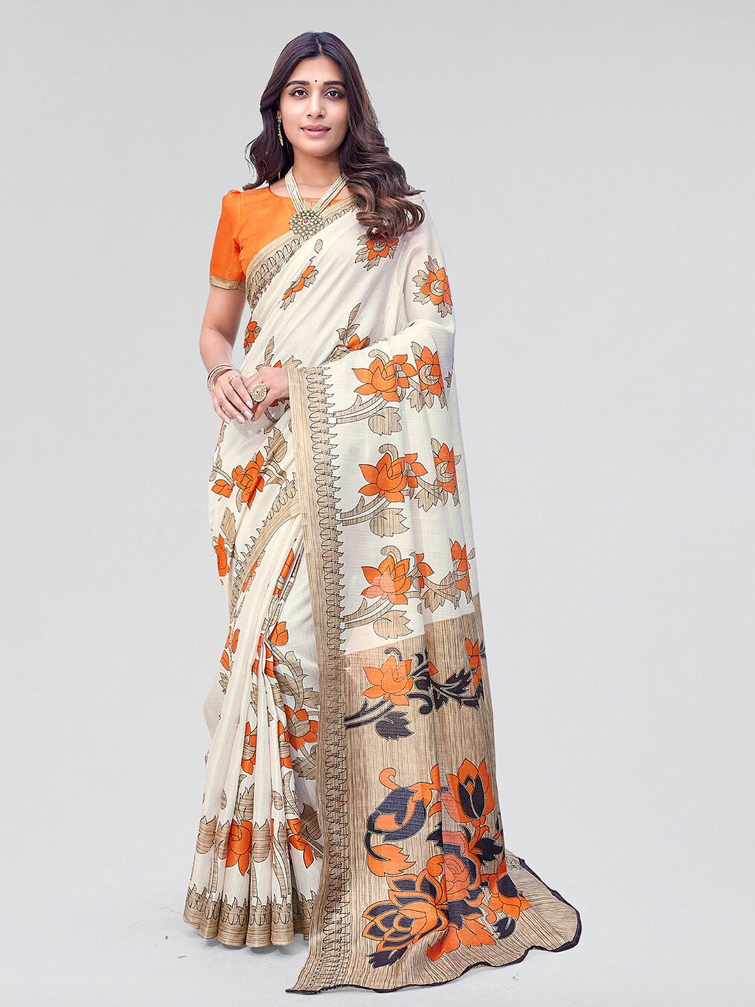 

Yashika Floral Art Silk Mysore Silk Saree, Orange
