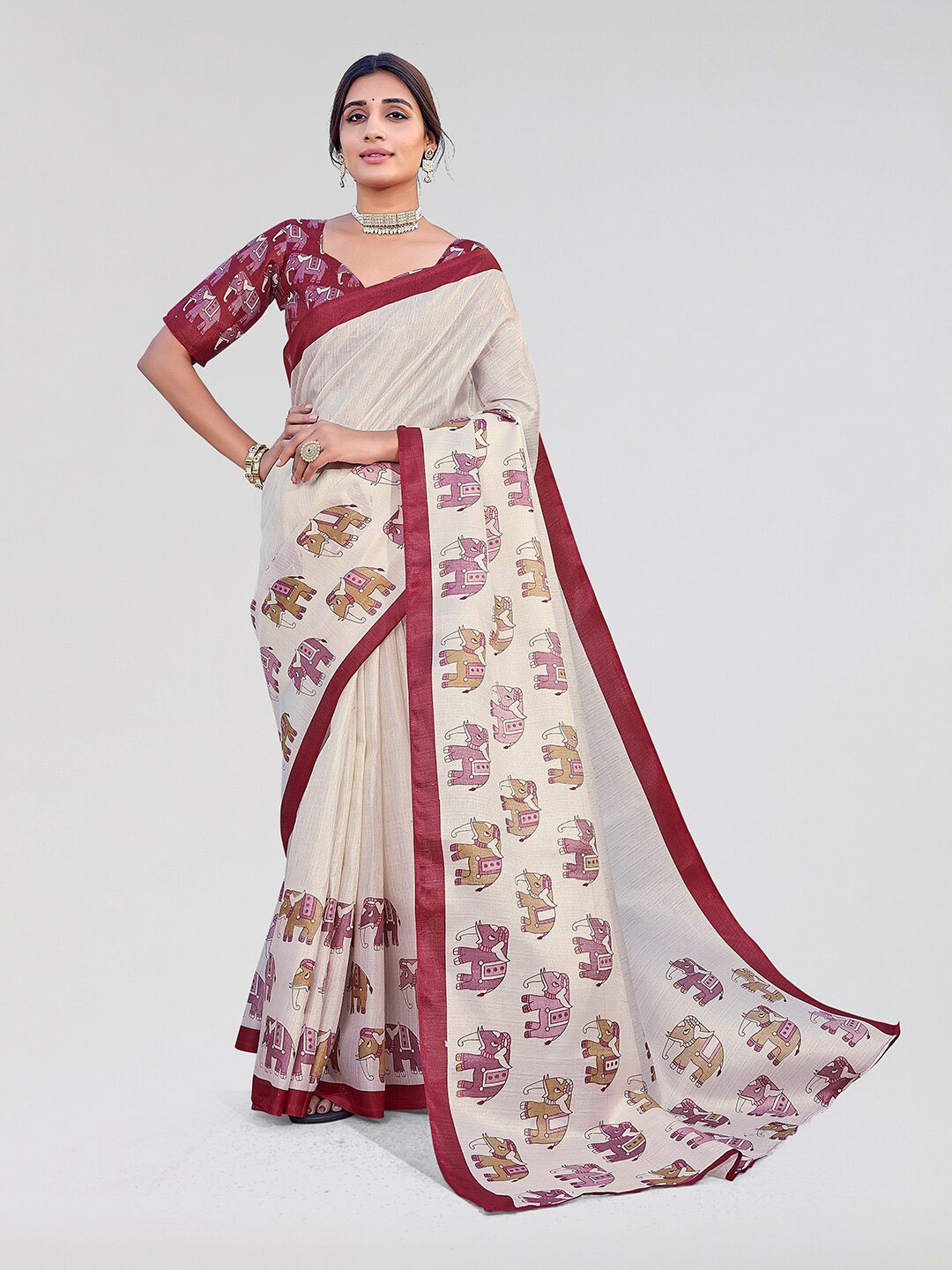 

Yashika Ethnic Motifs Printed Mysore Silk Saree, Red