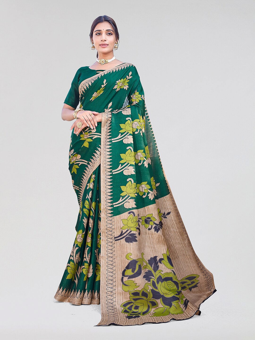

Yashika Floral Art Silk Mysore Silk Saree, Green