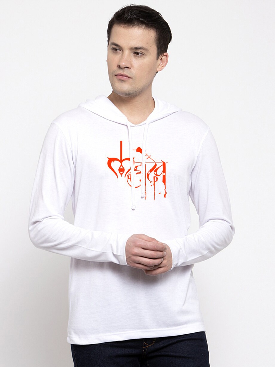 

Friskers Typography Printed Hooded Long Sleeves Slim Fit Pure Cotton T-shirt, White