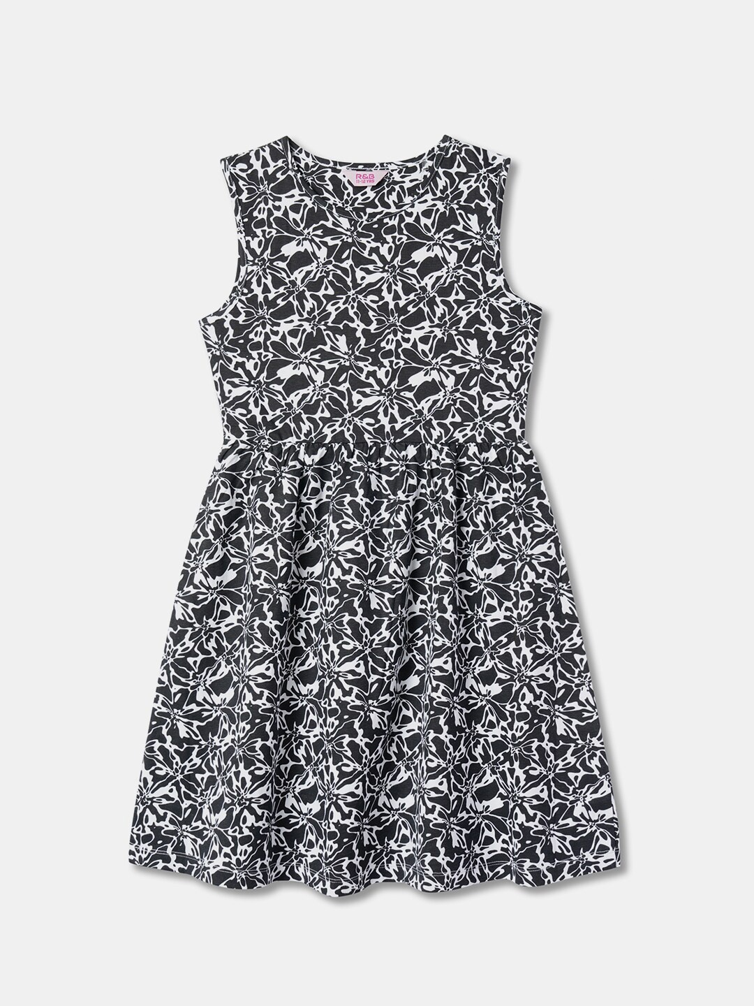 

R&B Girls Floral Printed Cotton A-Line Dress, White