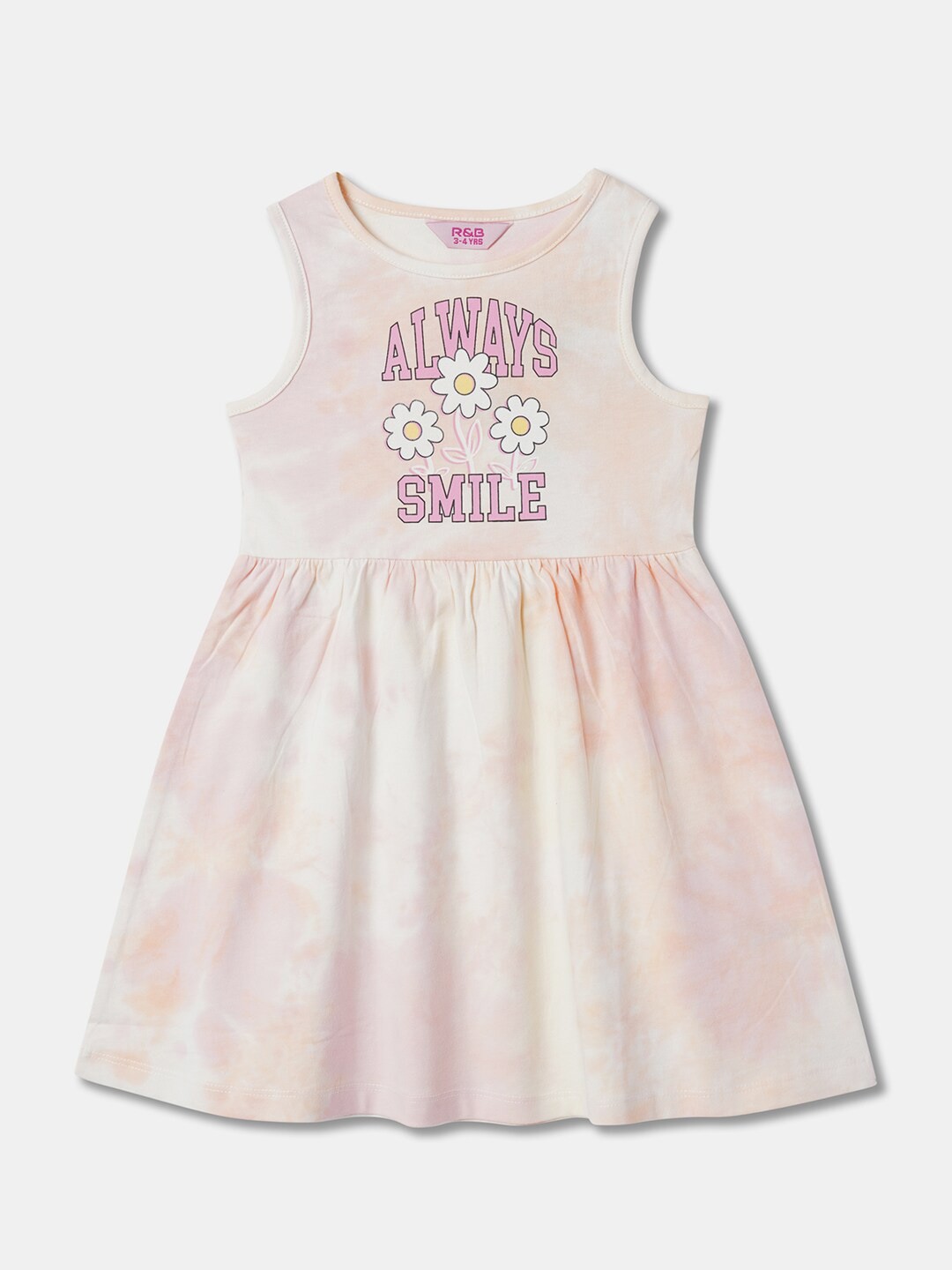 

R&B Girls Typography Printed Cotton A-Line Dress, White