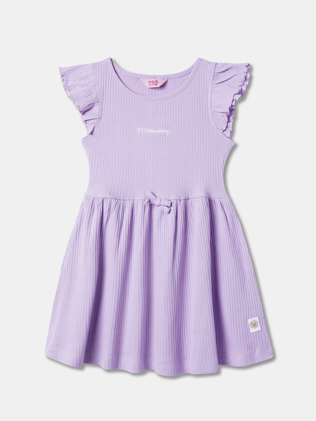 

R&B Girls Striped Cotton A-Line Dress, Purple
