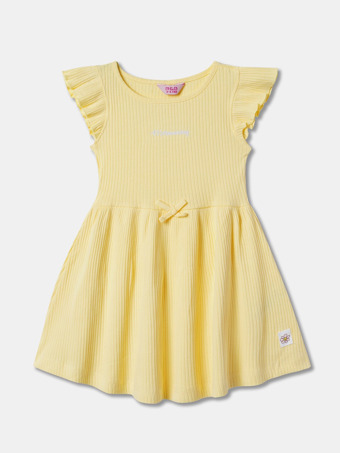 

R&B Girls Striped Cotton A-Line Dress, Yellow