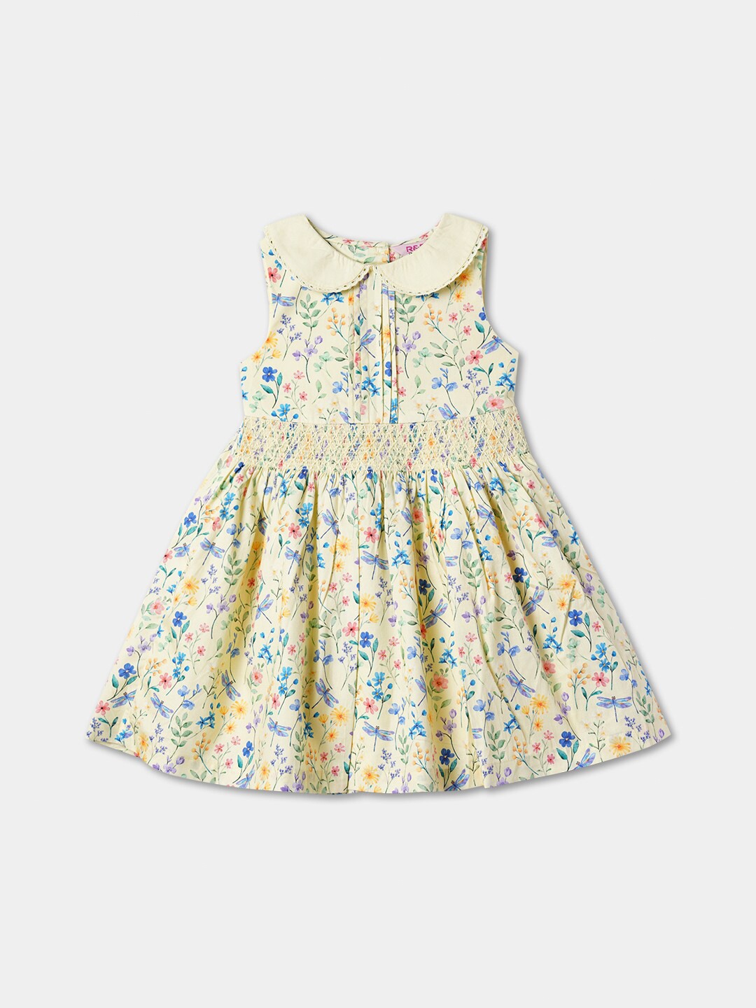 

R&B Girls Floral Printed Cotton A-Line Dress, Yellow