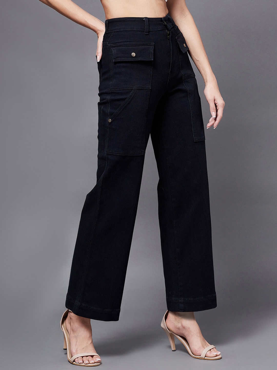 

Miss Chase Women Flared High-Rise Clean Look Stretchable Jeans, Black