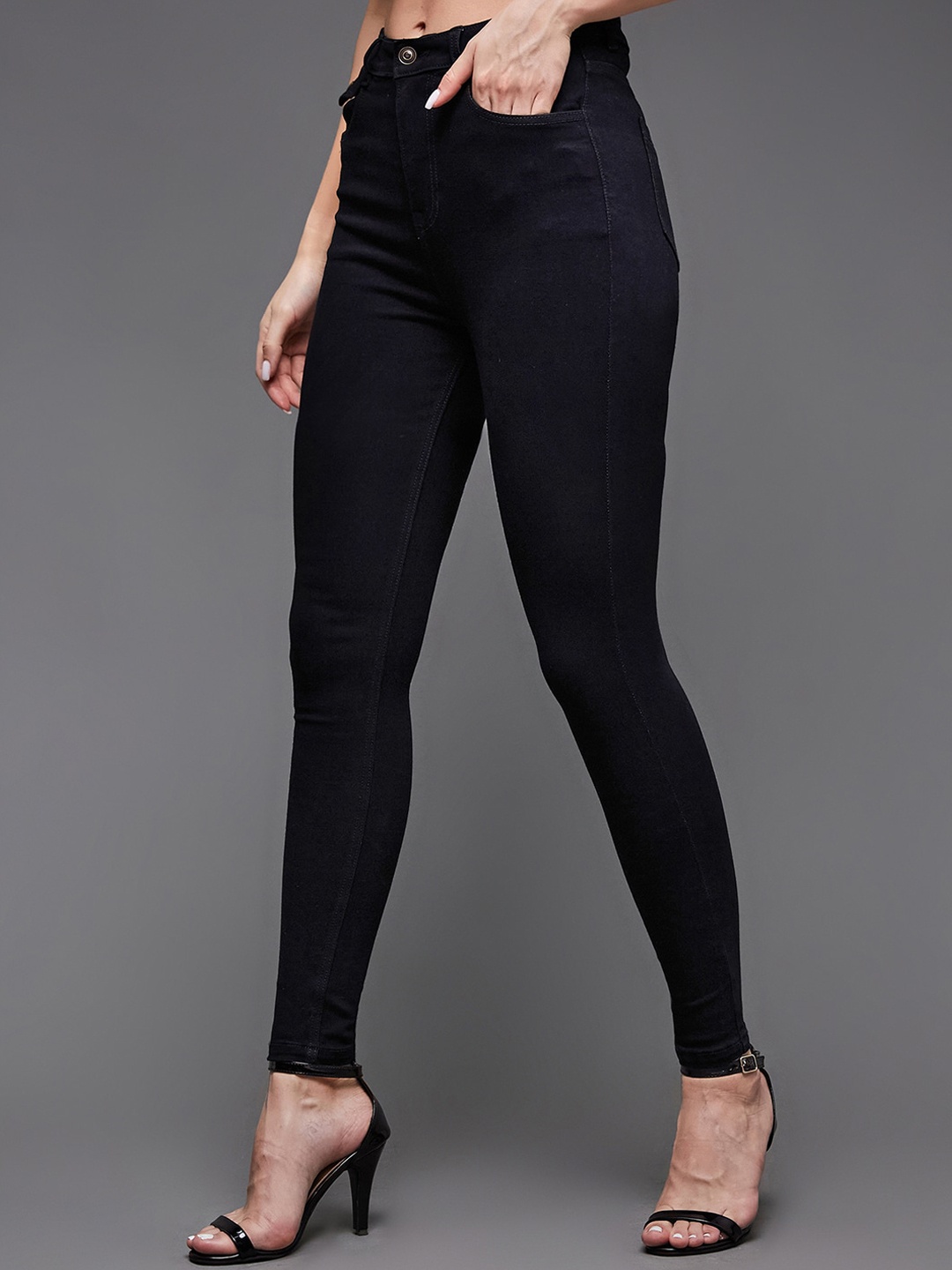 

Miss Chase Women Skinny Fit High-Rise Clean Look Stretchable Jeans, Black