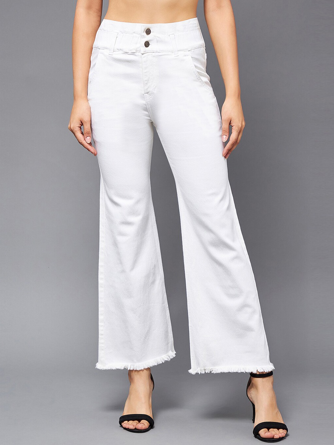 

Miss Chase Women Wide Leg High-Rise Clean Look Stretchable Jeans, White