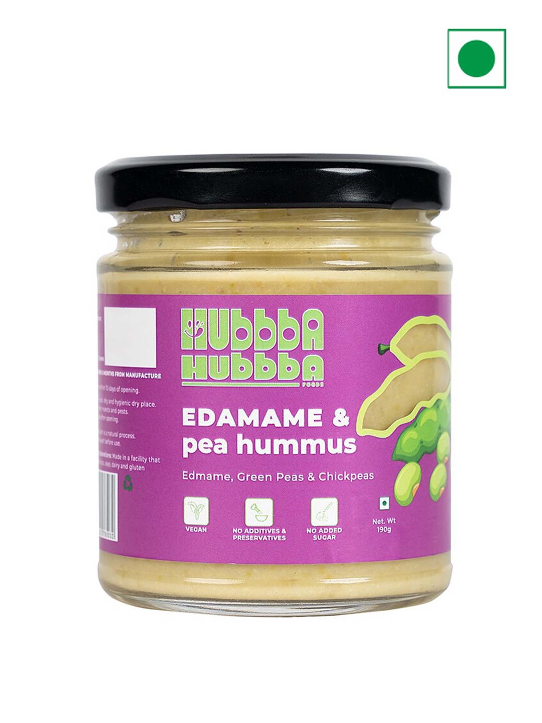 

Hubbba Hubbba Edmame & Pea Hummus - 190 gm, Purple