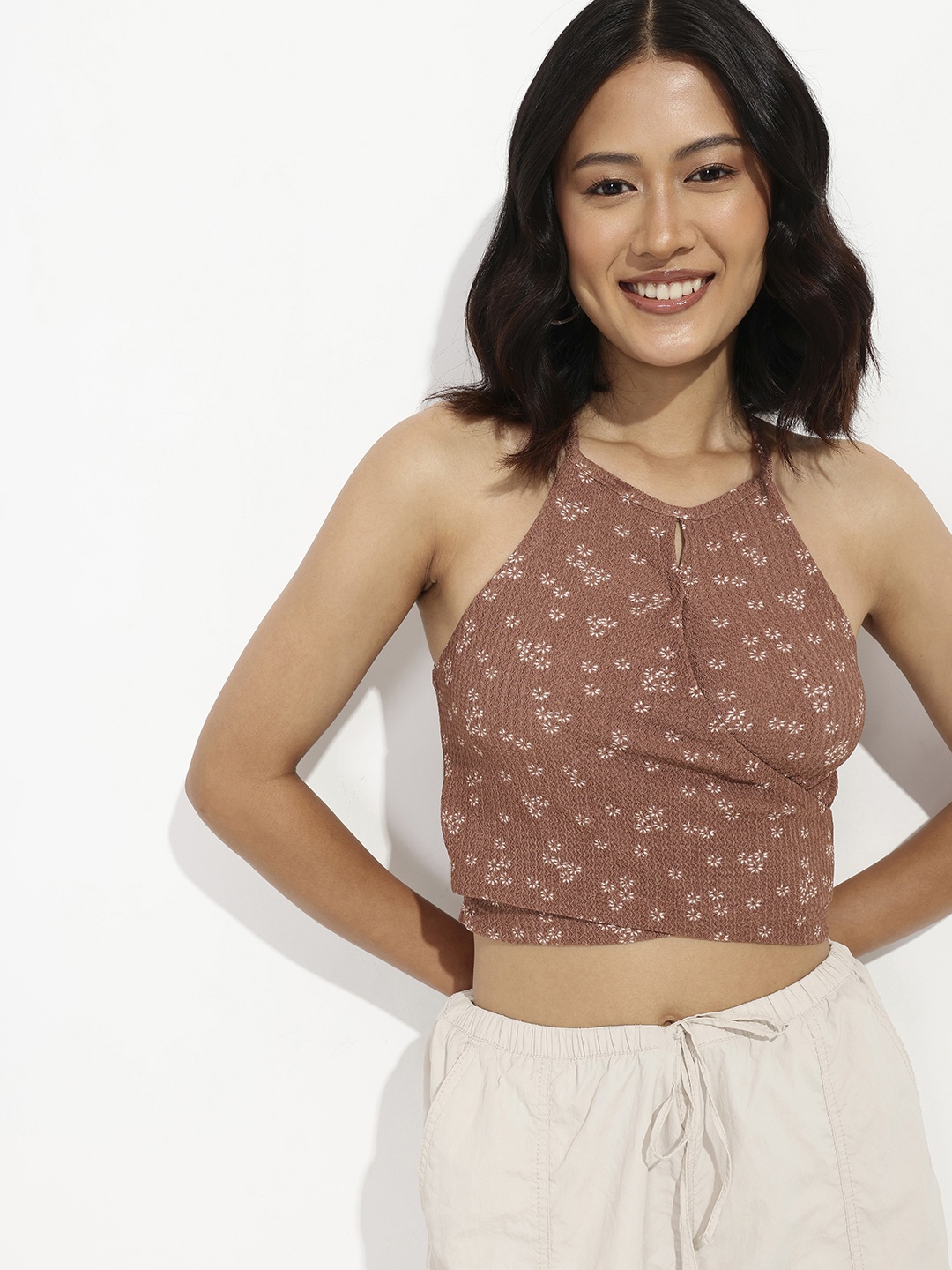 

DressBerry Cottagecore Craze Wrap Top, Brown