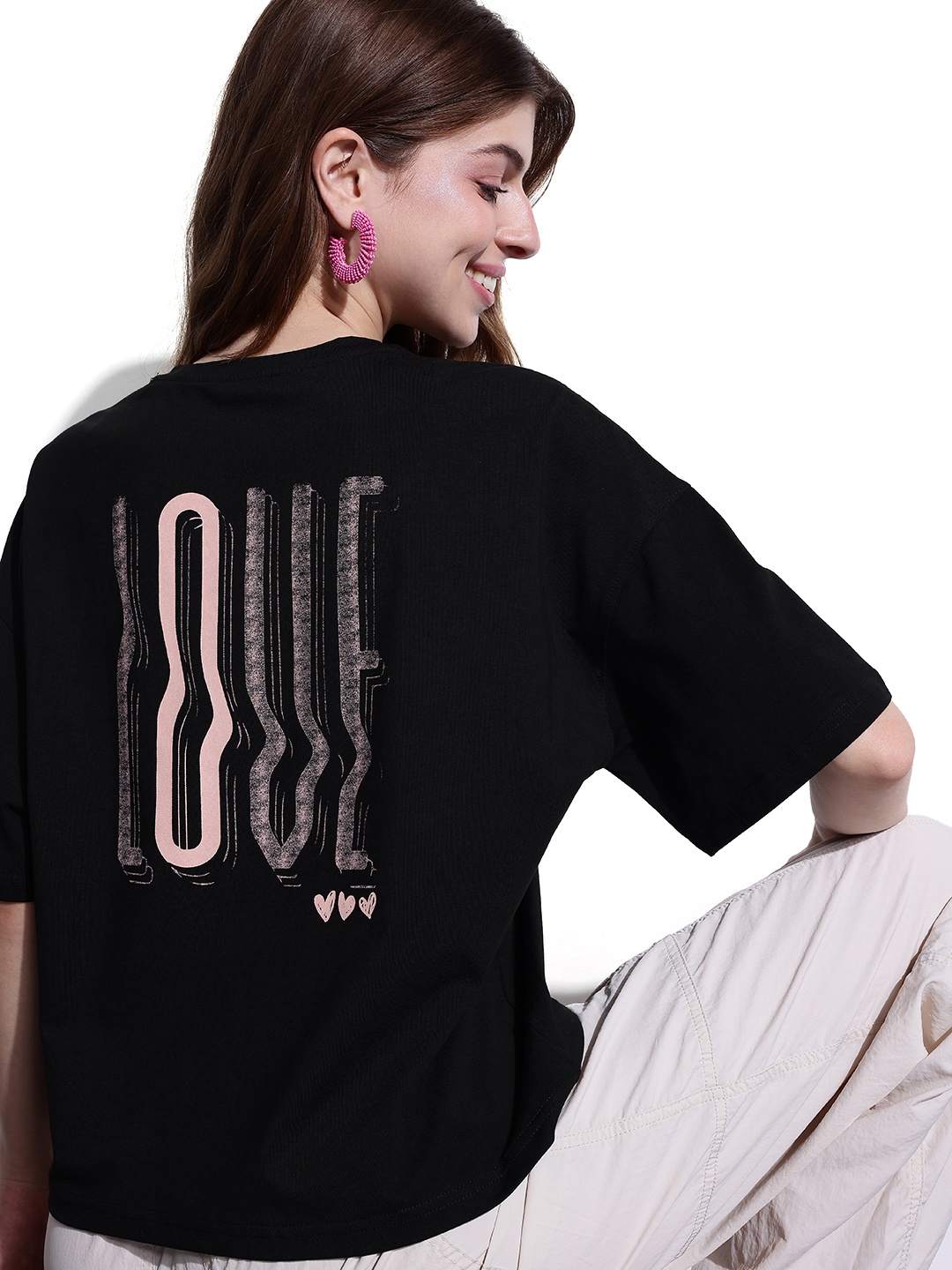 DressBerry Blackout Doodle Hearts Oversized T-shirt, Black