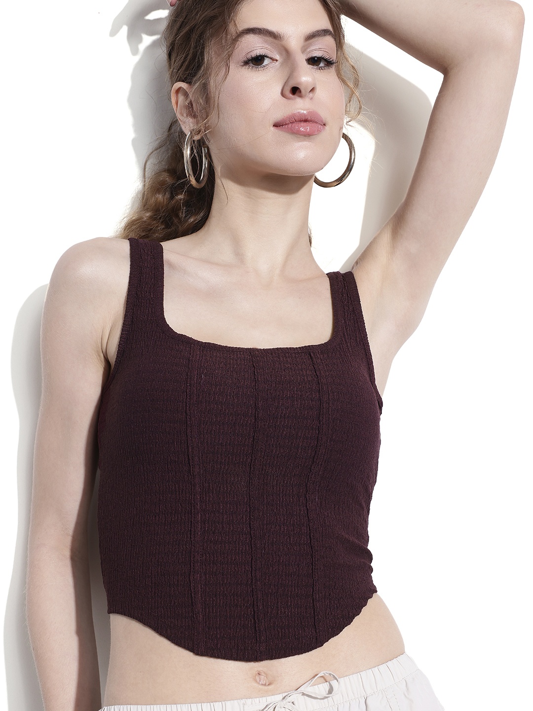 

DressBerry Smocked Sensation Fitted Corset Crop Top, Burgundy