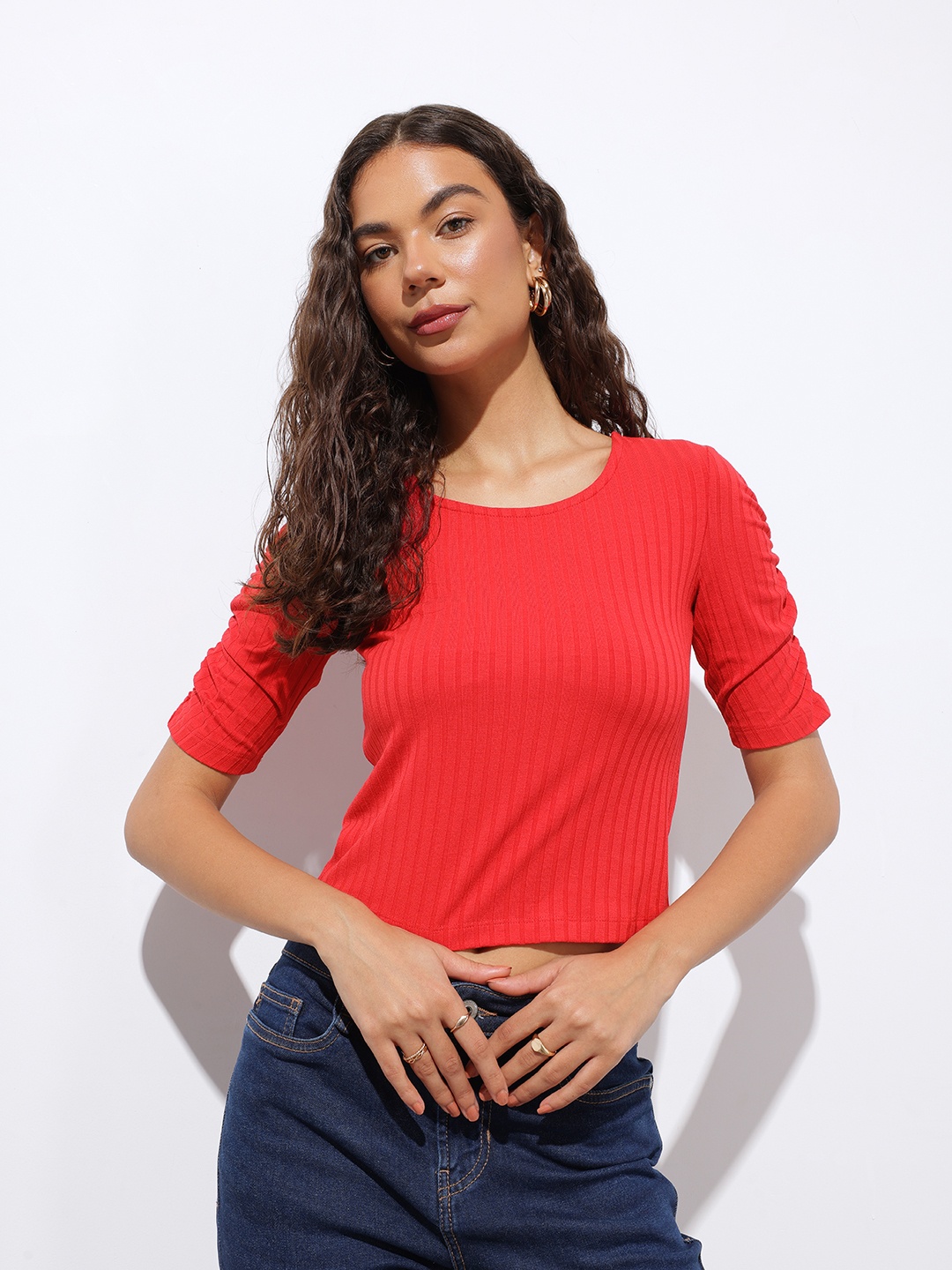 

DressBerry Scarlet Sensation Ribbed Crop Top, Red