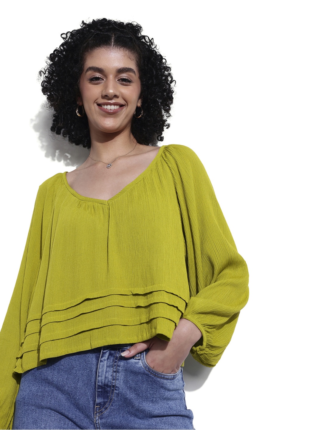 

DressBerry Spring Symphony Texture Play Pleated Top, Green