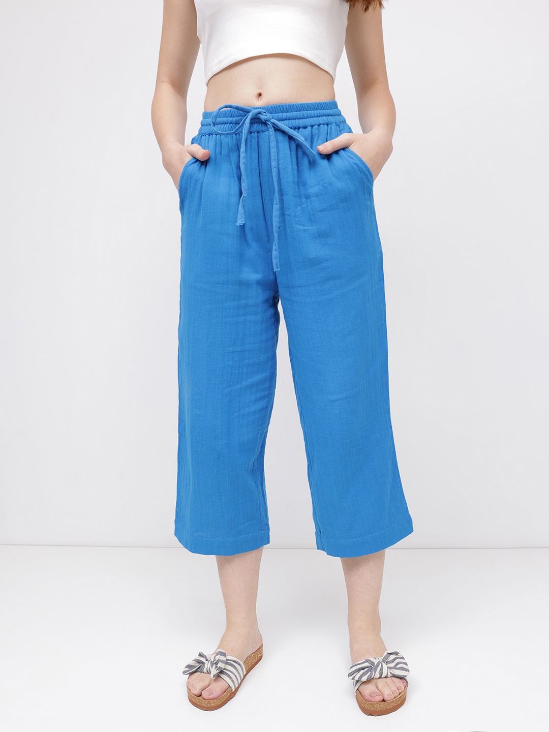 

DressBerry Breezy Affair Summer Casual Cropped Trousers, Blue