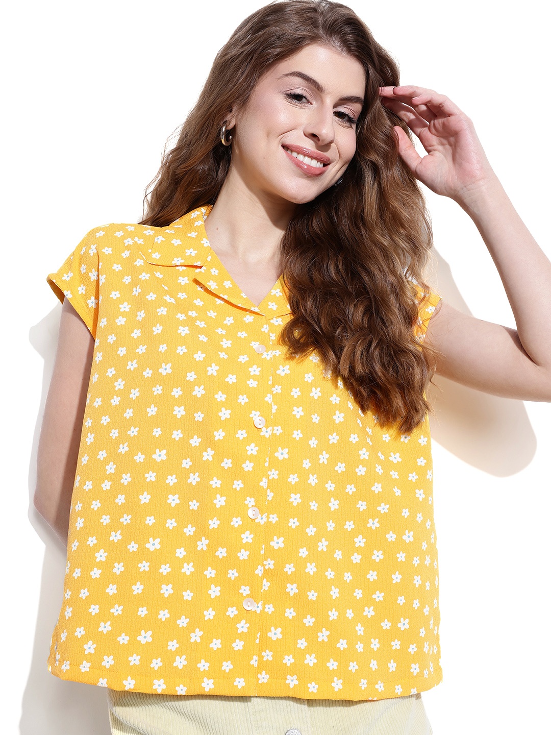 

DressBerry Ditsy Floral Frenzy Boxy Shirt, Mustard