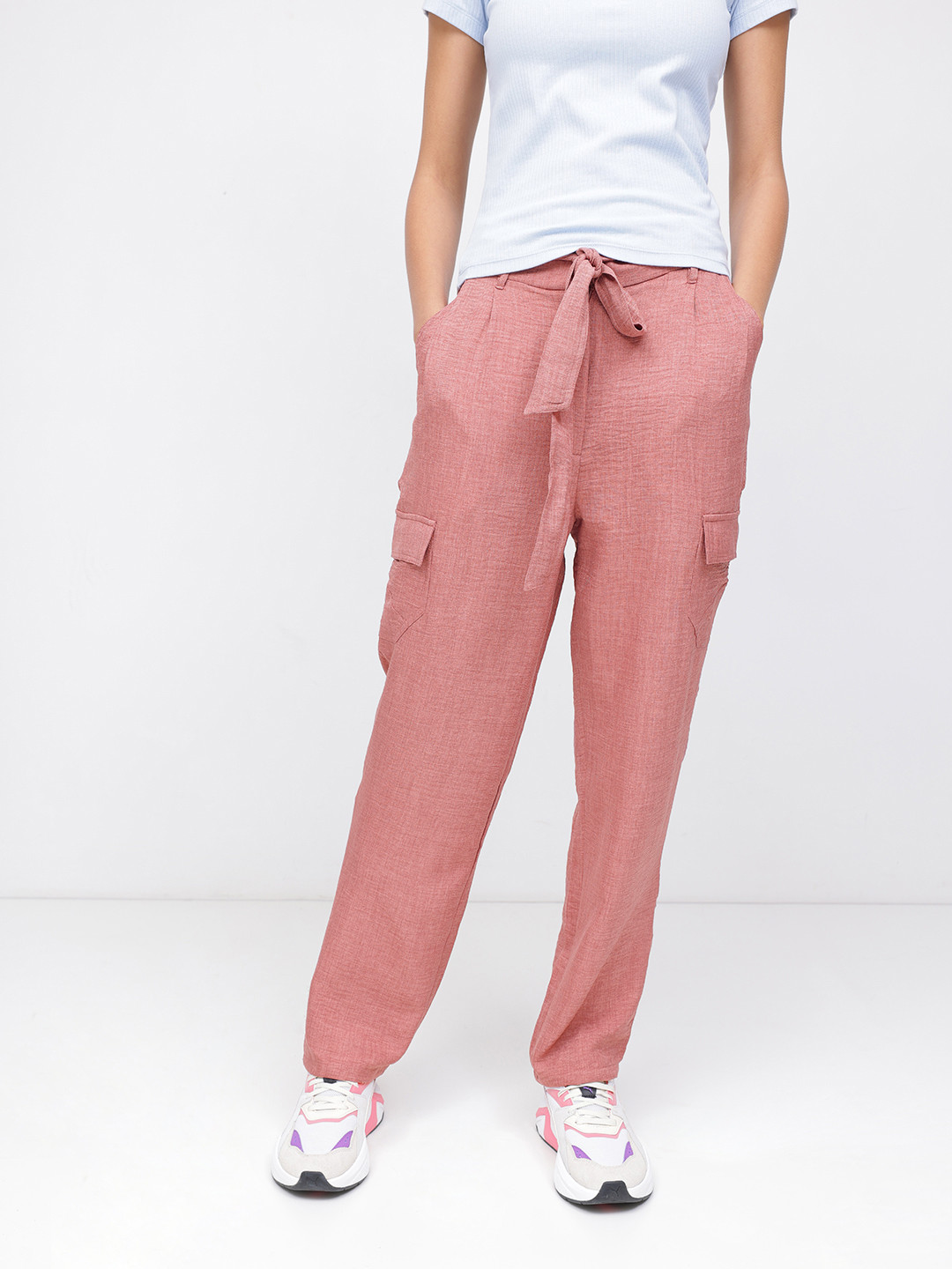 

DressBerry Neo Vintage Paperbag Tapered Cargo Pants, Rust