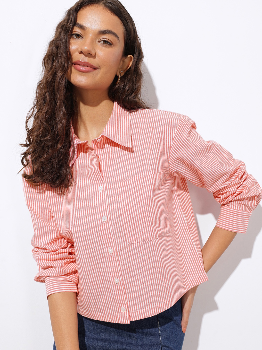 

DressBerry Nautical Stripe Crop Shirt, Red