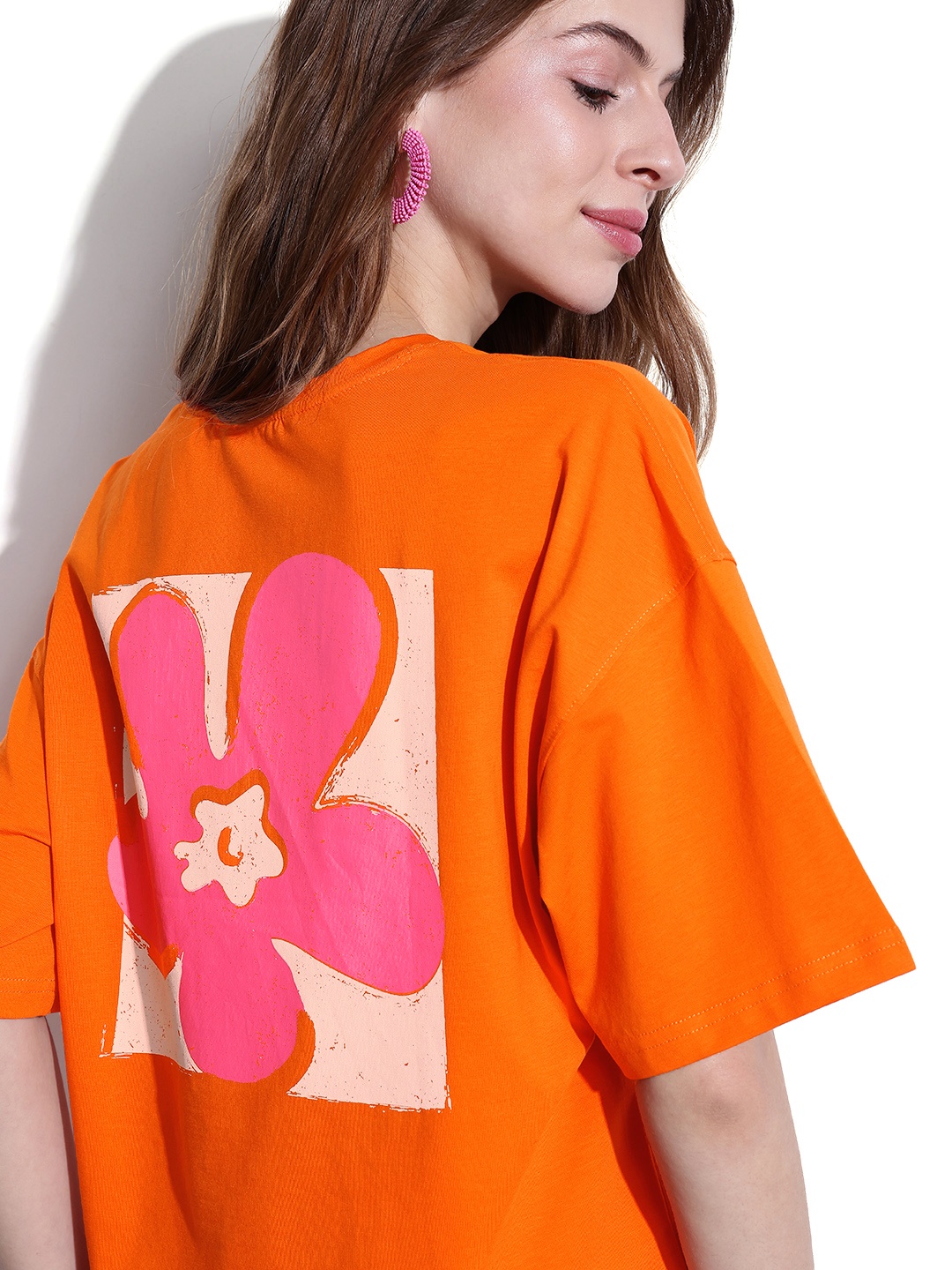 

DressBerry Mandarin Flush Micro Floral Oversized T-shirt, Orange