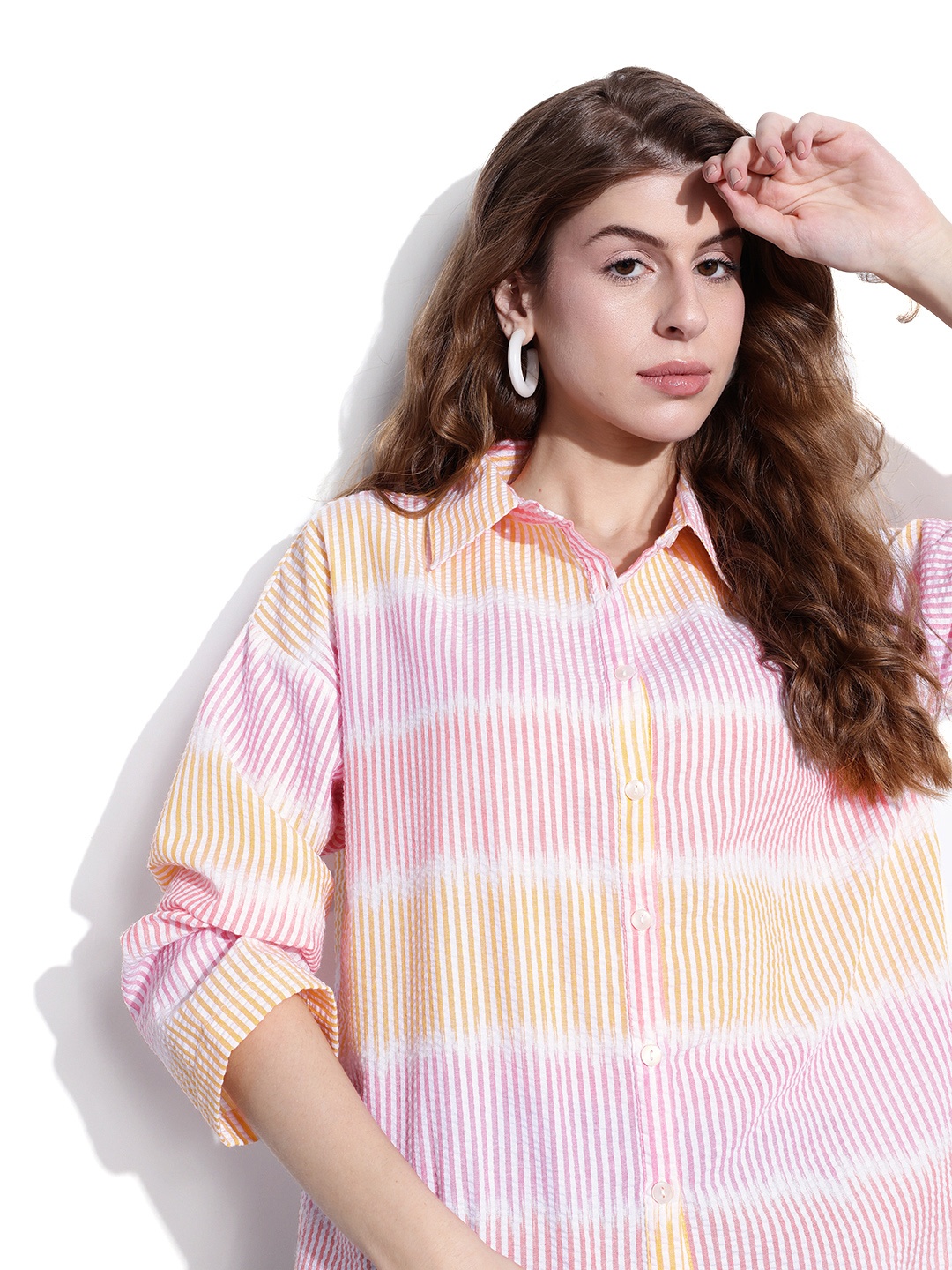 

DressBerry Oversized Summer Stripes Shirt, Pink