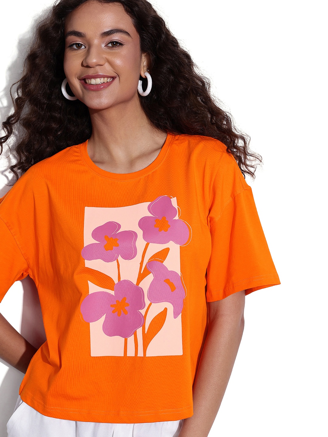 

DressBerry Sunshine Palette Floral Oversized T-shirt, Orange