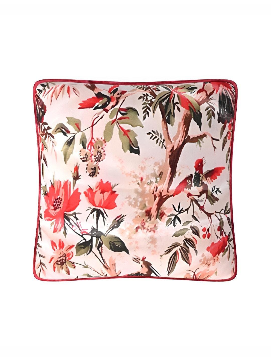 

TEAL BY CHUMBAK Red & White 2 Pieces Floral Printed Square Cushion Covers