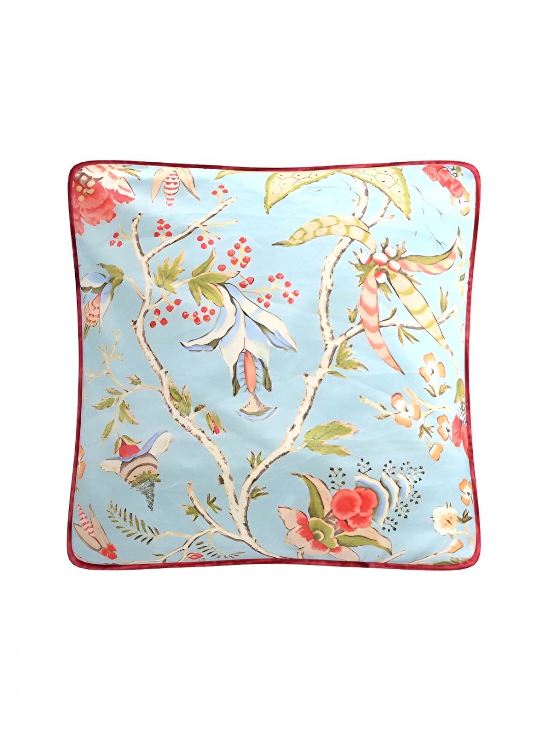 

TEAL BY CHUMBAK Blue & Red 2 Pieces Floral Printed Square Cushion Covers