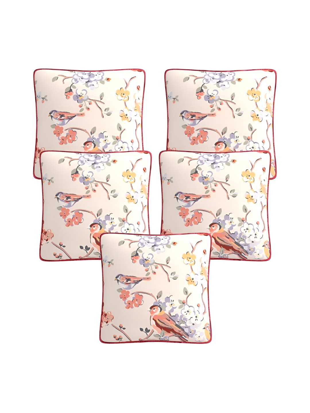 

TEAL BY CHUMBAK White & Pink 5 Pieces Floral Printed Square Cushion Covers