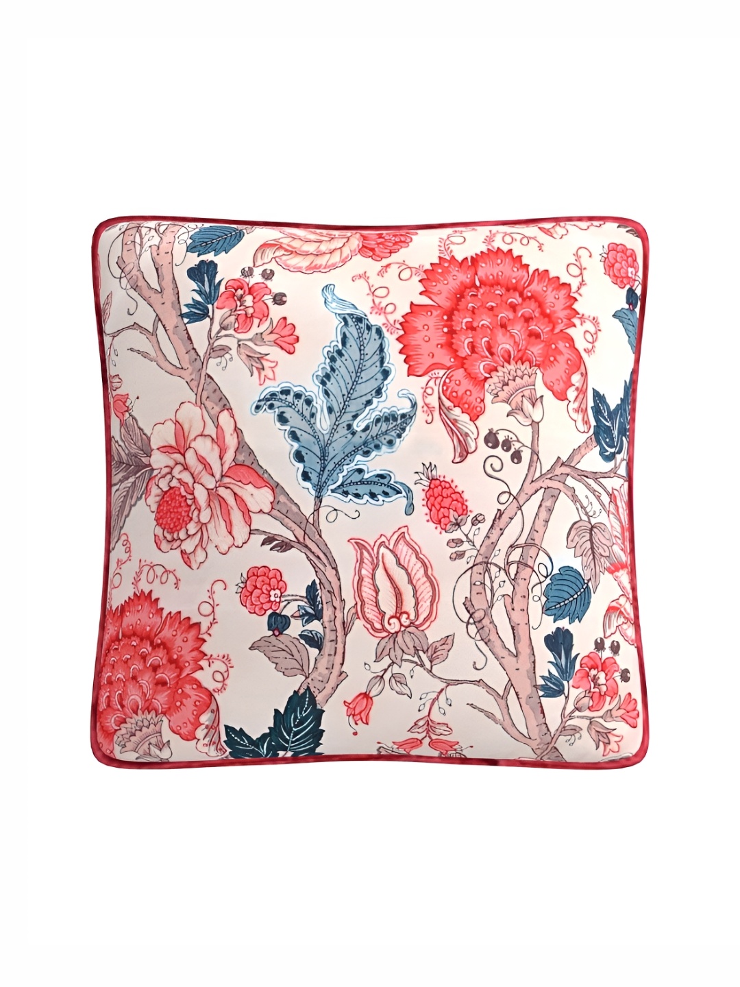 

TEAL BY CHUMBAK Peach-Coloured & Red 5 Pieces Floral Printed Square Cushion Covers