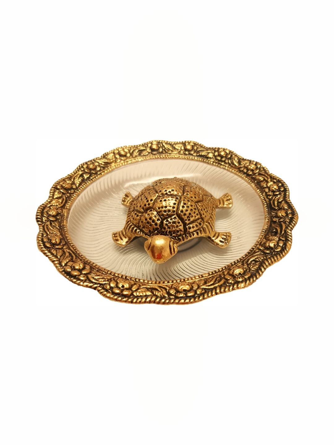 

Navyaksh Gold Toned & Transparent Turtle With Tray Religious Idol Showpiece