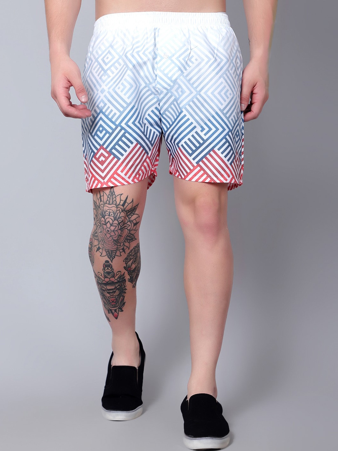 

FINIVO FASHION Geometric Pure Cotton Printed Boxers BOXER_2303_WHITE_S