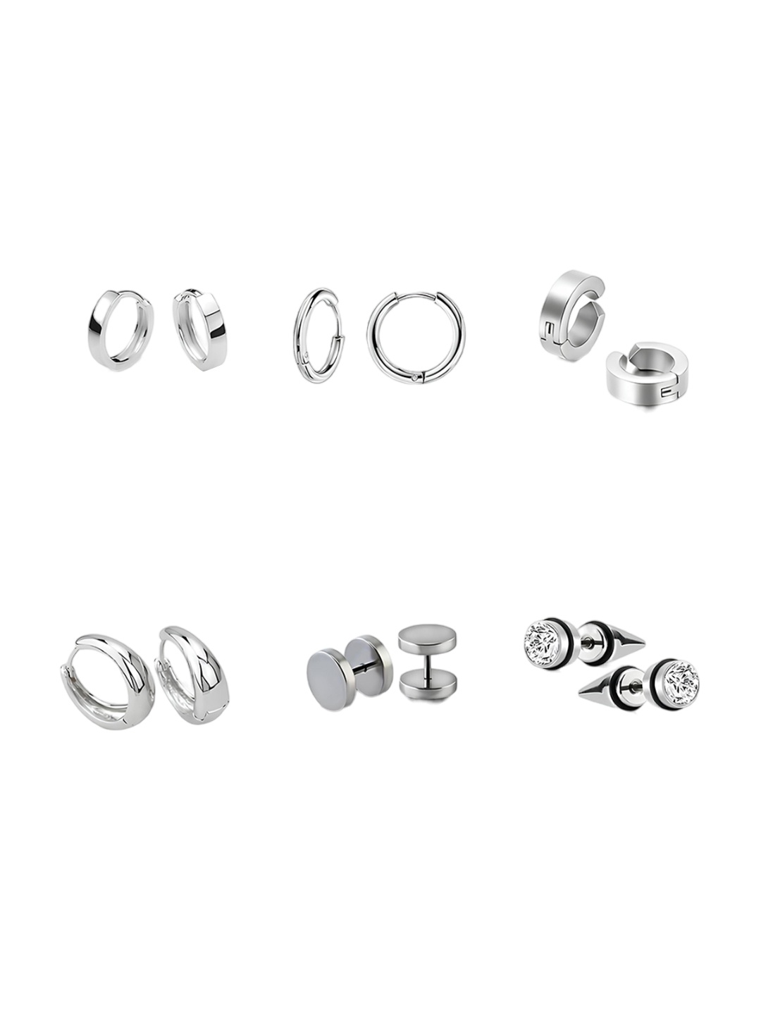 

KARISHMA KREATIONS Men Set Of 6 Silver-Plated Stainless Steel Circular Stud Earrings