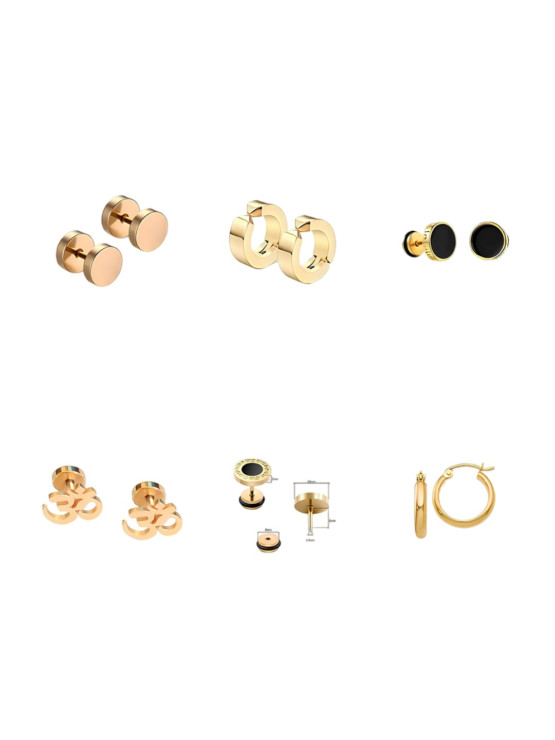 

KARISHMA KREATIONS Set Of 6 Gold-Plated Contemporary Studs Earrings