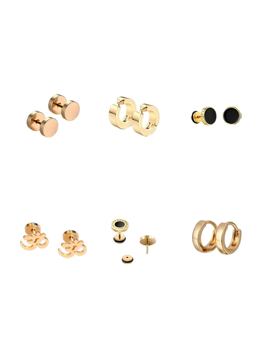 

KARISHMA KREATIONS Set Of 6 Gold-Plated Contemporary Studs Earrings