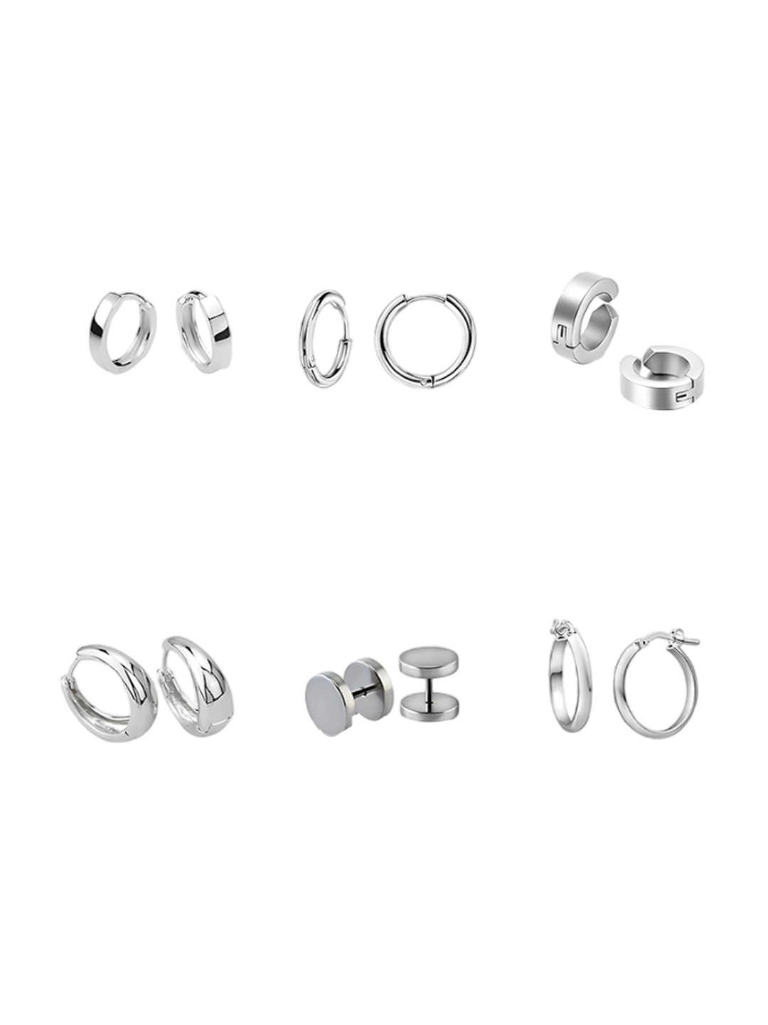 

KARISHMA KREATIONS Set Of 6 Silver-Plated Contemporary Hoop Dumbells Studs Earrings