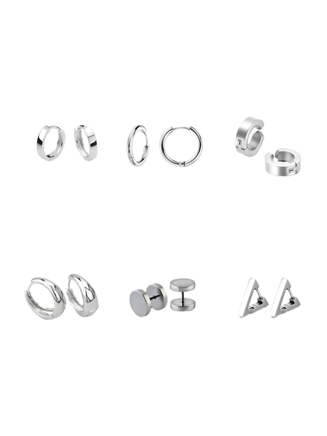 

KARISHMA KREATIONS Men Set Of 6 Silver-Plated Contemporary Hoop & Studs Earrings