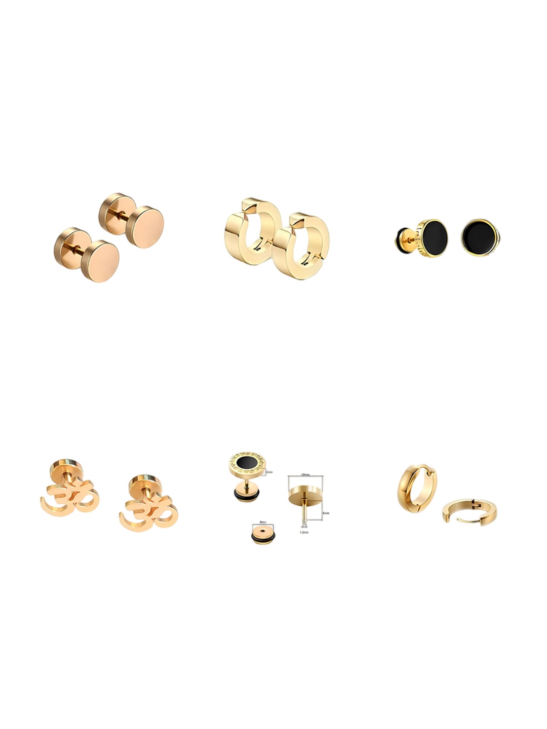 

KARISHMA KREATIONS Set Of 6 Gold-Plated Contemporary Stud Earrings