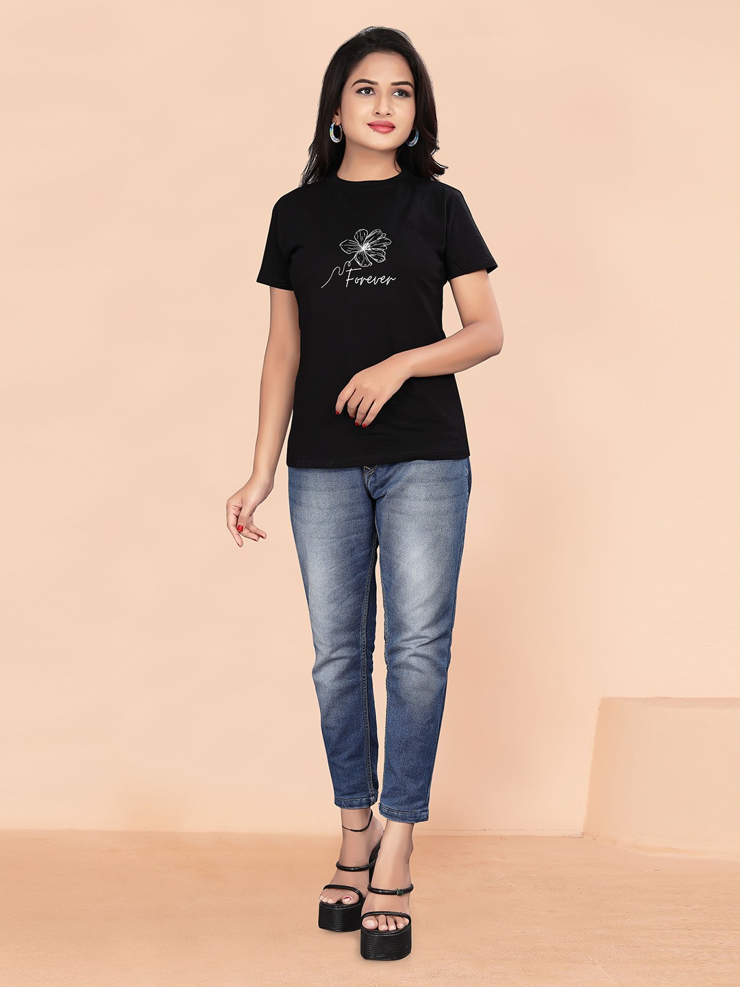 

BAESD Typography Printed Cotton T-shirt, Black