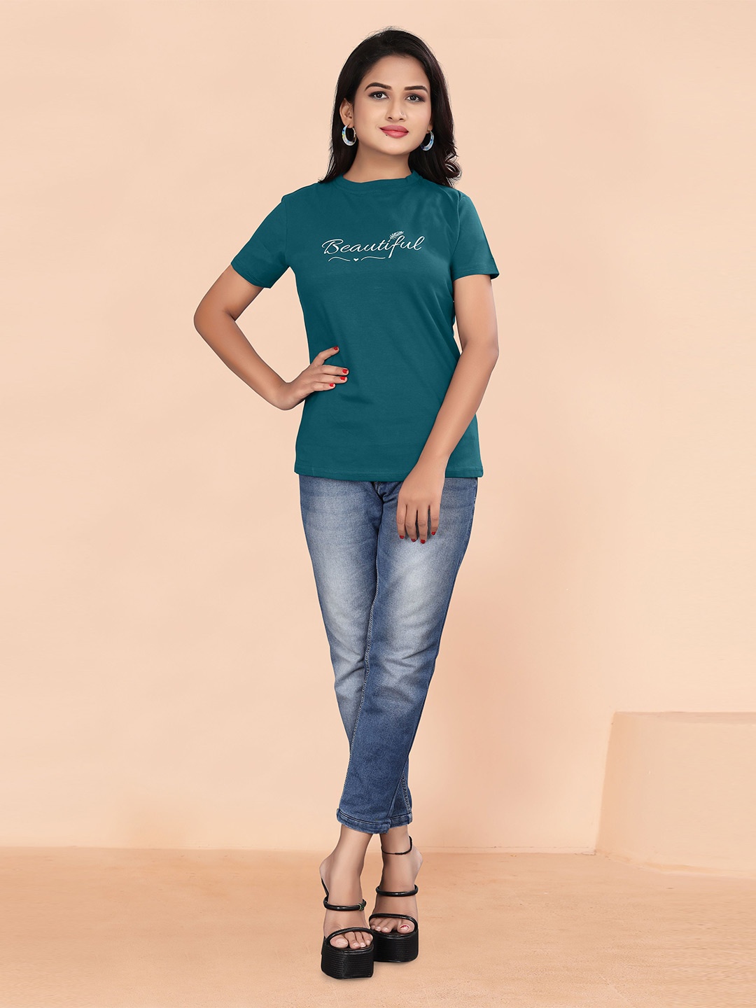 

BAESD Round Neck Cotton Casual T-shirt, Teal