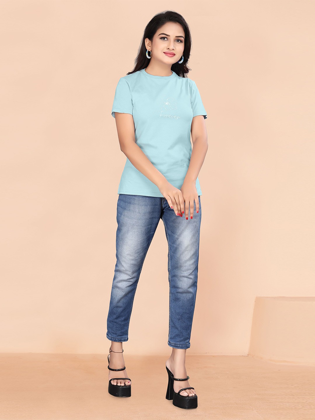 

BAESD Typography Printed Short Sleeves Cotton T-shirt, Blue