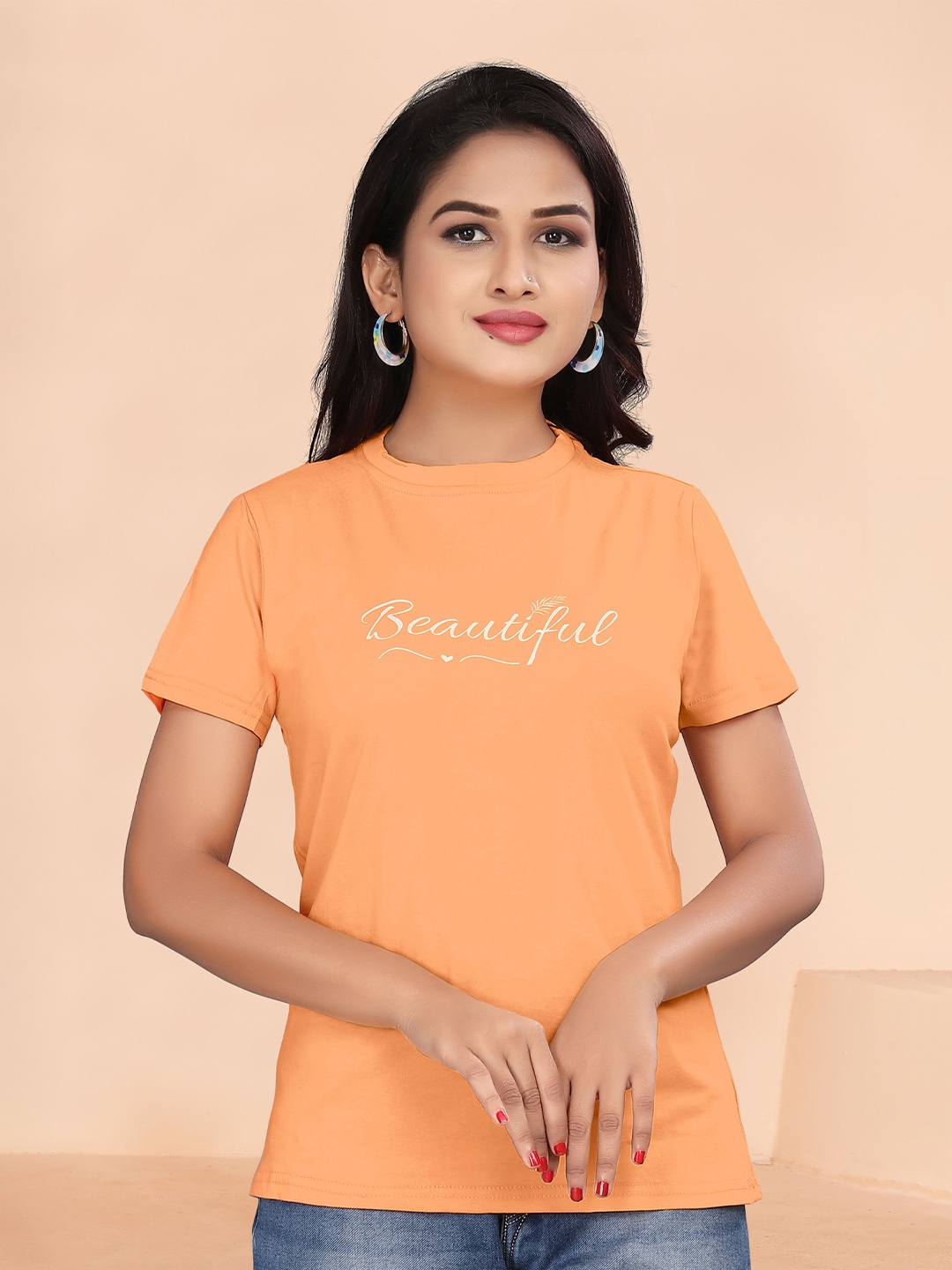 

BAESD Typography Printed Cotton T-shirt, Orange