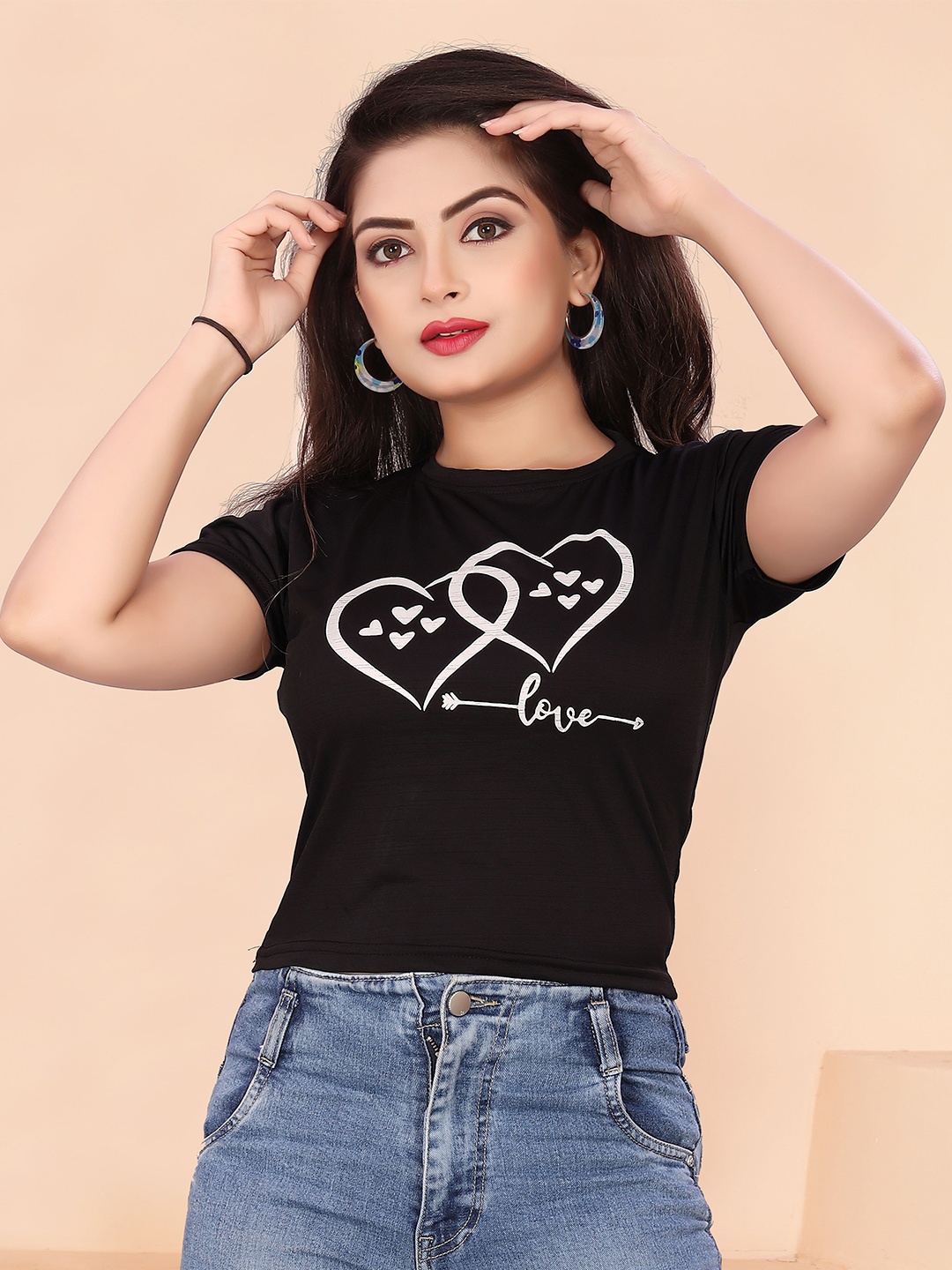 

BAESD Printed Cotton Crop T-shirt, Black