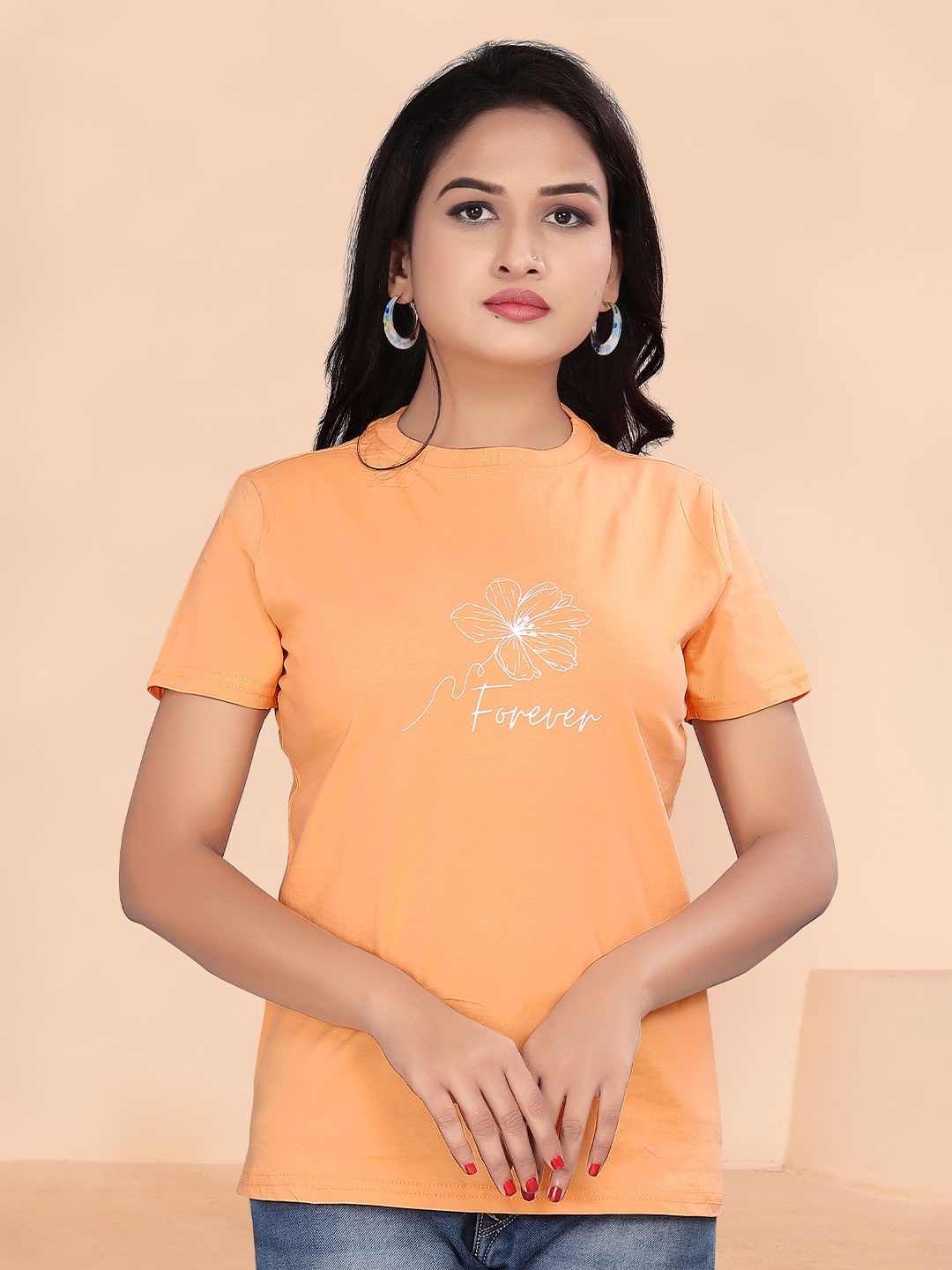 

BAESD Typography Printed Short Sleeves Cotton T-shirt, Orange