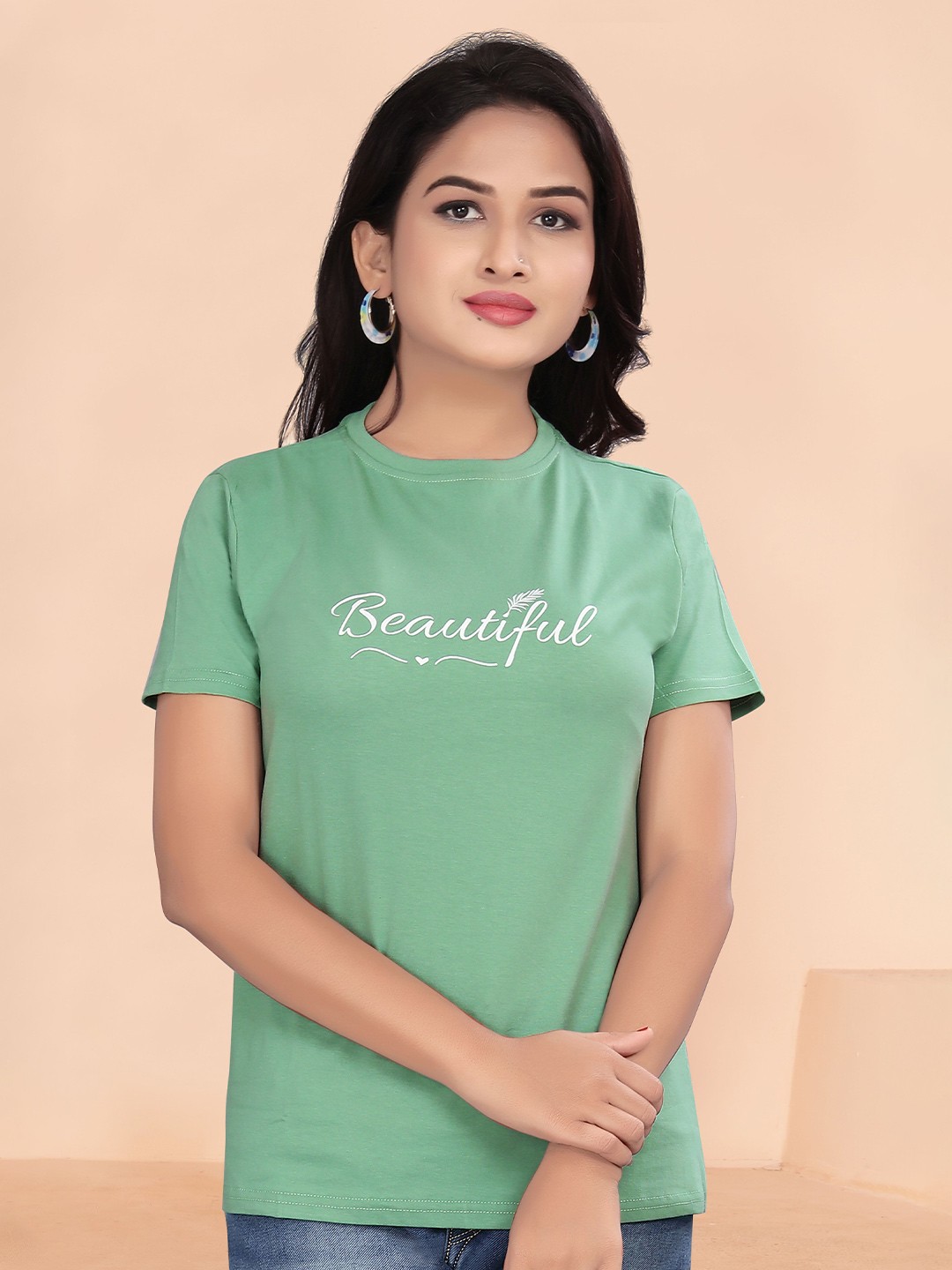 

BAESD Typography Printed Round Neck Cotton Top, Sea green